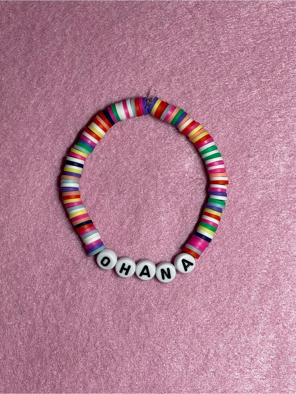 Ohana (Family) Rainbow Clay Bead Bracelet - Multicolor